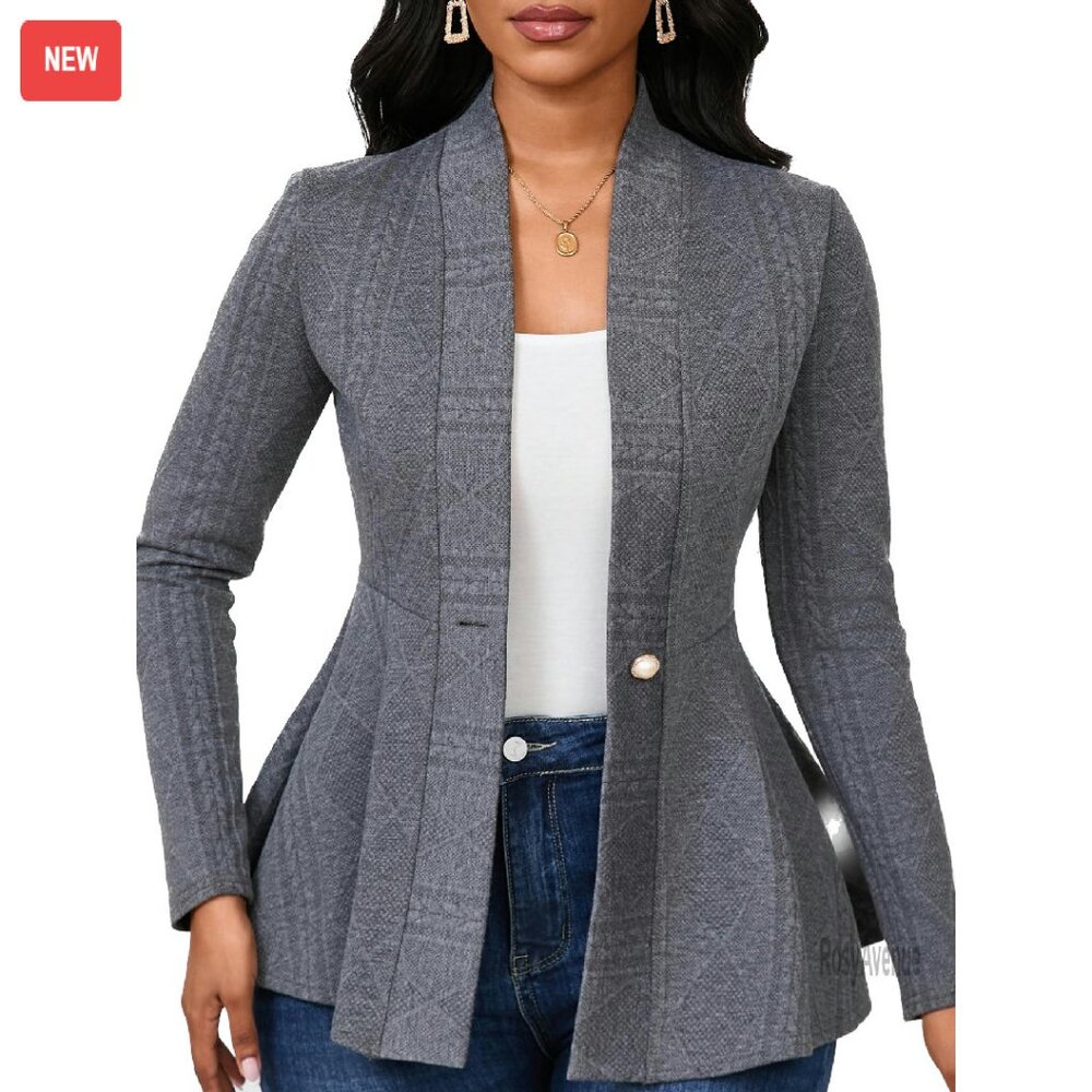 Lightweight Knit Blazer Shawl Collar Button Front Slim Fit